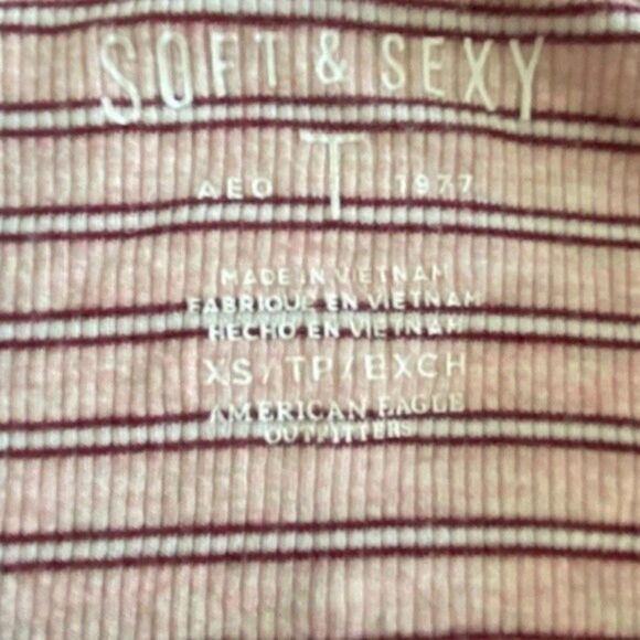 American Eagle Outfitters Striped Maroon and Pink Short Sleeve Tee - Picture 8 of 9